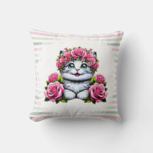 Chat Blanc Charmant avec Couronne Florale
