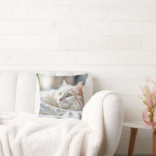 Coussin Chat Blanc Dans Une Blanche Blanche