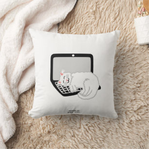 Coussin Chat Blanc Dormir Sur L'Ordinateur Portable Carré