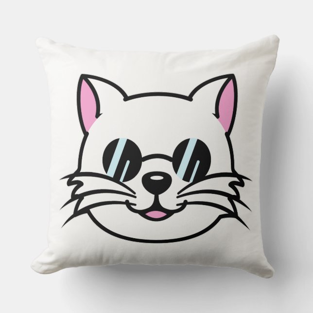 Coussin Chat blanc portant des lunettes noires / lunettes  (Recto)