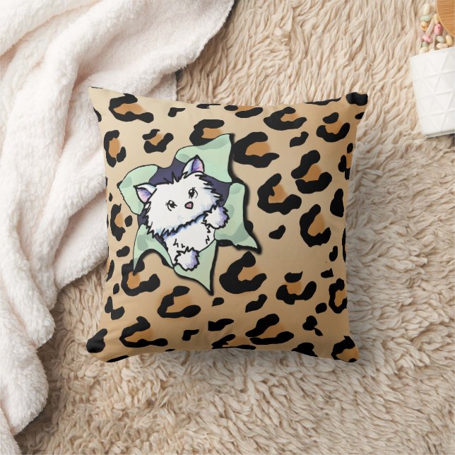 Coussin Chat blanc sur Empreinte de léopard (Couverture)