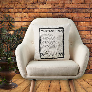 Coussin Chat blanc sur piano Musique Note Barres Cadre