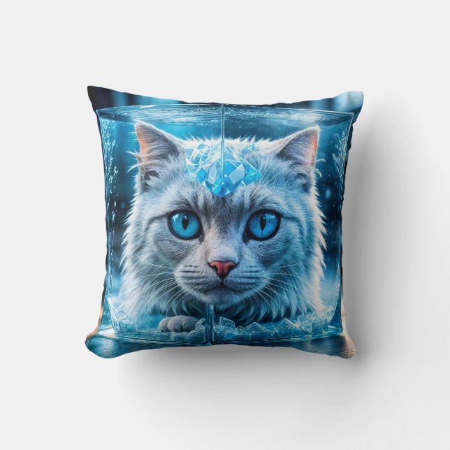 Coussin Chat bleu blanc encerclé dans le glaçon (Recto)