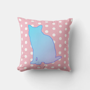 Coussin Chat bleu et Pois blancs