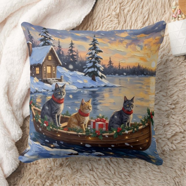 Coussin Chat Bleu Russe Noël Bateau Fêtes (Couverture)