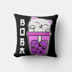 Coussin Chat Boba Anime Bubble Tea Neko Girls Kawaii Girls