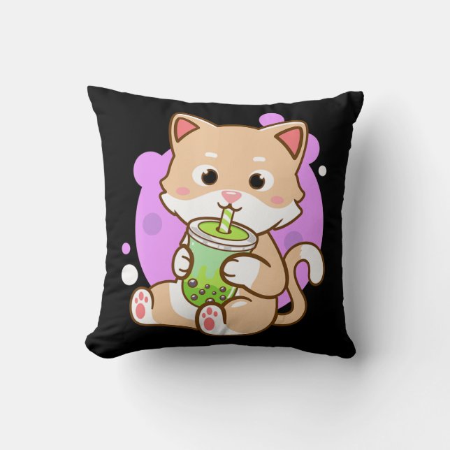 Coussin Chat Boba Kawaii Bubble Tea Anime Neko Girls Teena (Recto)