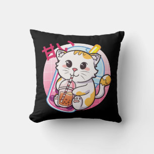 Coussin Chat Boba Tea Bubble Tea Amoureux des chats Anime
