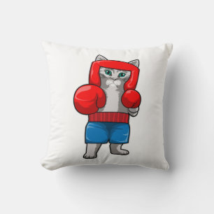 Coussin Chat Boxe avec gants de boxe