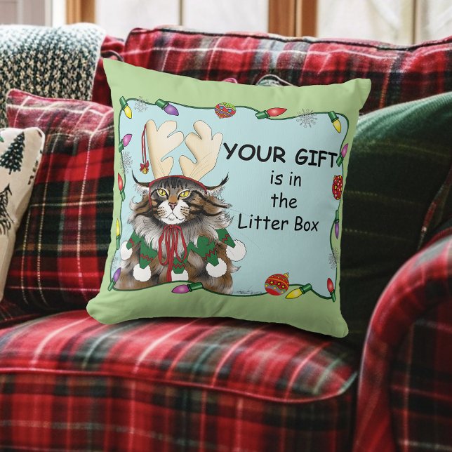 Coussin Chat cadeau de Noël Green Funny (Créateur téléchargé)