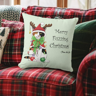 Coussin Chat Calico de Noël amusant