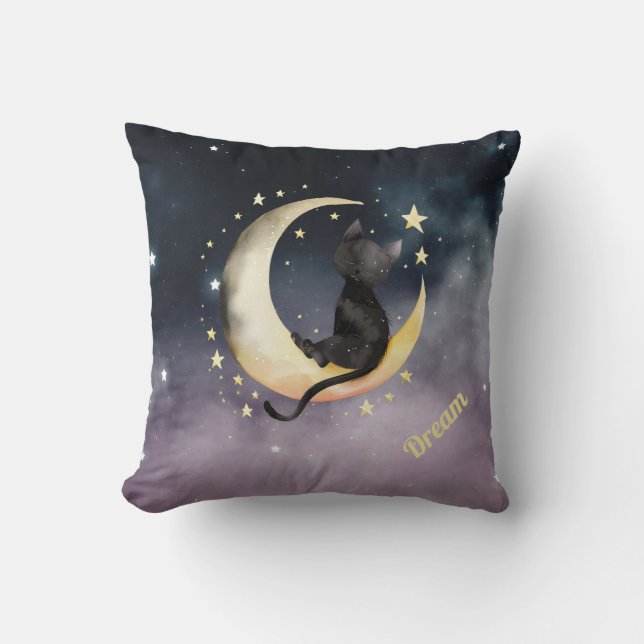 Coussin Chat caricature mignon sur la lune (Recto)