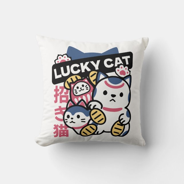 Coussin Chat Chanceux Maneki Neko – Chat de Fortune Japona (Recto)