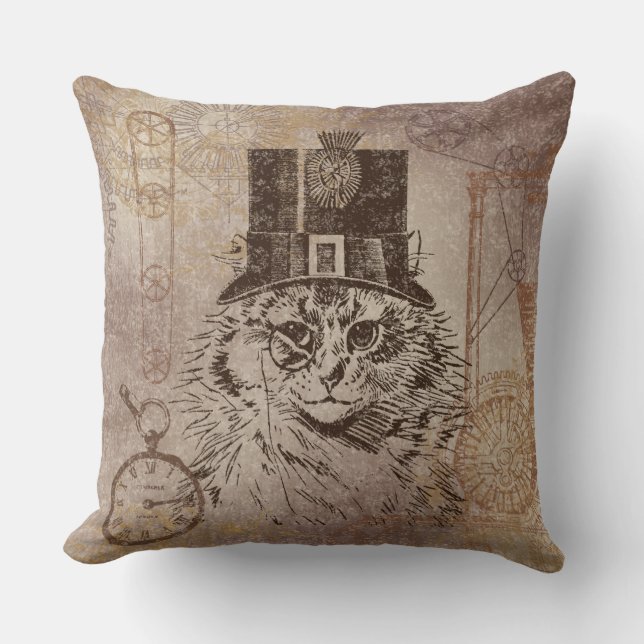Coussin Chat-chaton à vapeur en haut, engrenages, montre d (Recto)
