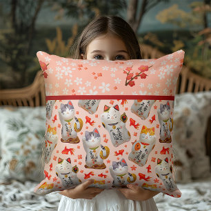 Coussin Chat Chinois Chanceux Kawaii Maneki Neko   Sakura 