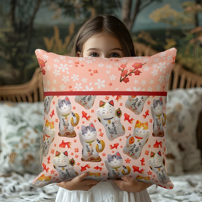 Coussin Chat Chinois Chanceux Kawaii Maneki Neko | Sakura  (Créateur téléchargé)