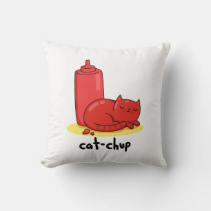 Coussin Chat-chup Cute Red Ketchup Cat Pun