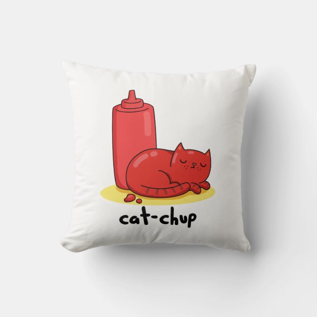 Coussin Chat-chup Funny Red Ketchup Pun de chat (Recto)