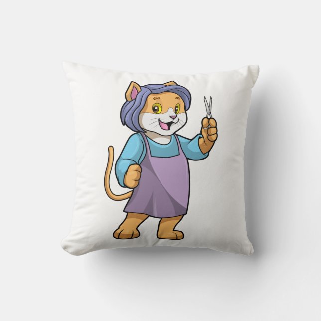Coussin Chat coiffeur avec ciseaux (Recto)