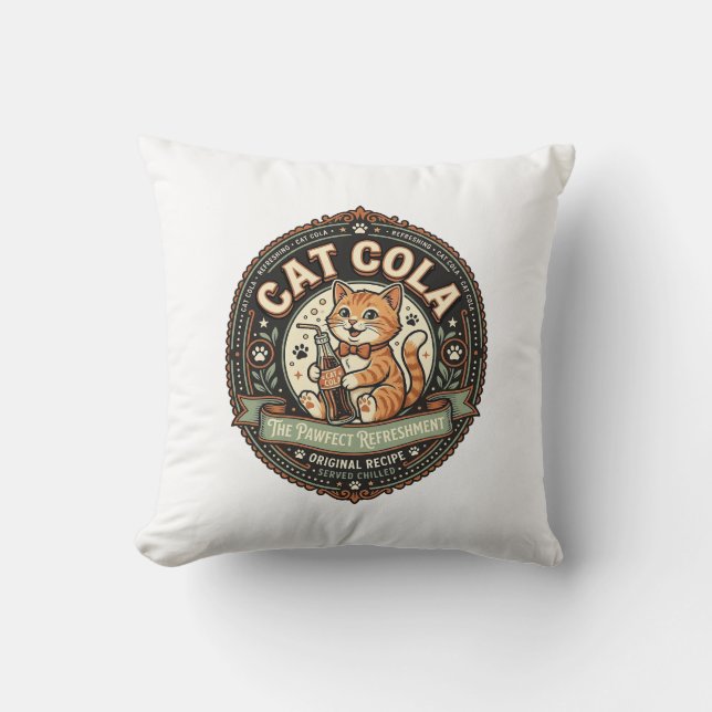 Coussin Chat Cola Chat Étiquette de Boisson Gazeuse Chat V (Recto)