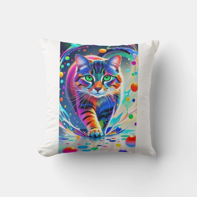 Coussin Chat coloré, éclaboussure, peinture, classement de (Recto)