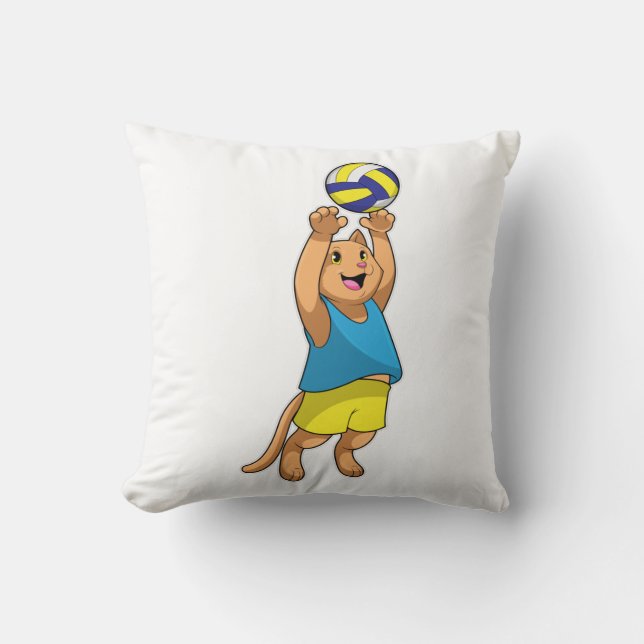 Coussin Chat comme joueur de volley-ball avec volleyball (Recto)