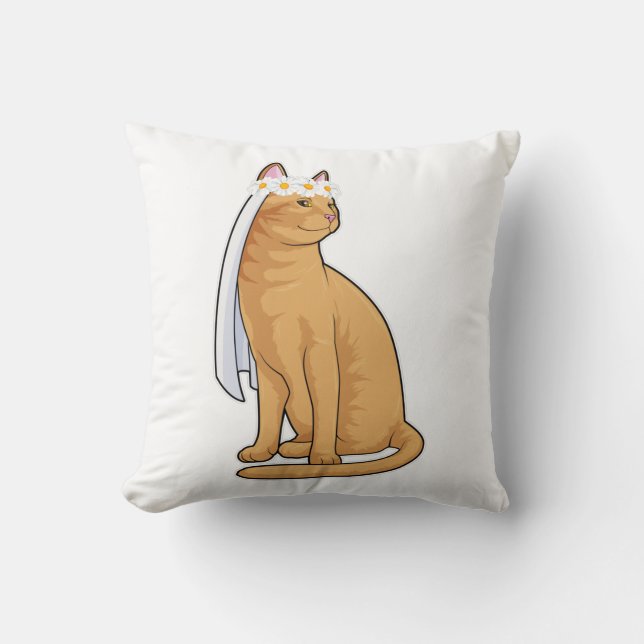 Coussin Chat comme mariée avec voile (Recto)