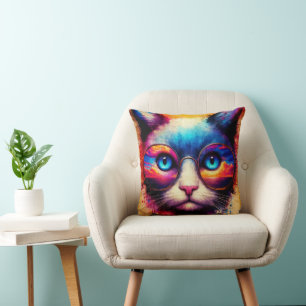 Coussin Chat Couleurs Tie-Dye