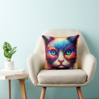 Coussin Chat Couleurs Tie-Dye