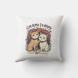 Coussin Chat Couple Aimer Cute Romantique Kitty Décor Mais
