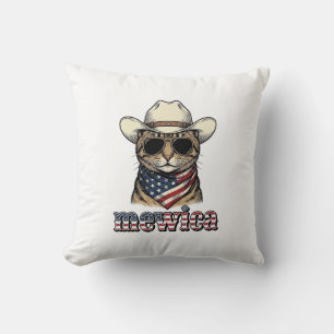 Coussin Chat cowboy patriotique Mewica conception vectorie