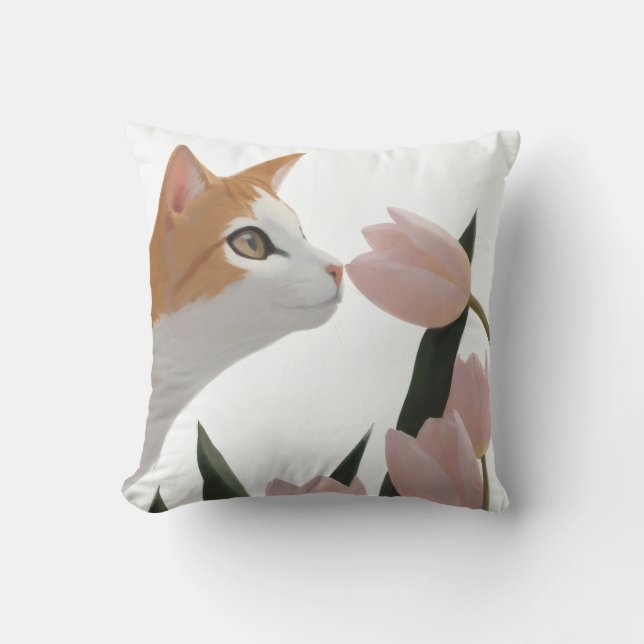 Coussin Chat curieux Floral de printemps (Recto)