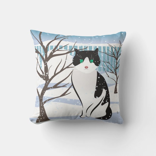 Coussin Chat dans la neige (glace) Lancer l'oreiller (Recto)