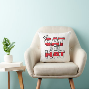 Coussin Chat dans le Casquette   Texte en bande rouge et b