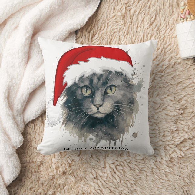 Coussin Chat Dans Un Chapeau De Père Noël Joyeux Noël (Couverture)