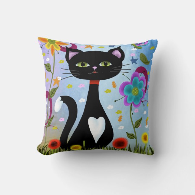 Coussin Chat Dans Un Jardin Art Abstrait (Recto)
