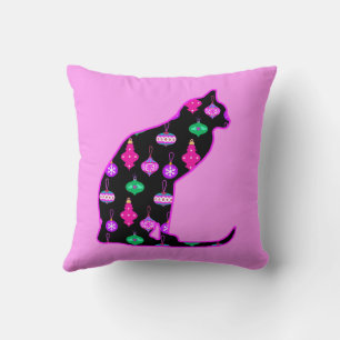 Coussin Chat dans un Motif d'ornements de Noël