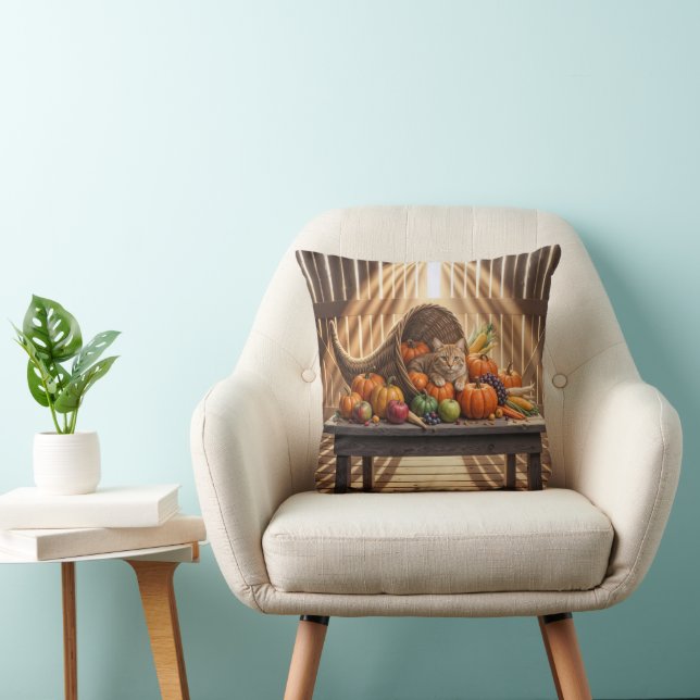 Coussin Chat dans une corne d'abondance de Thanksgiving (Chaise)