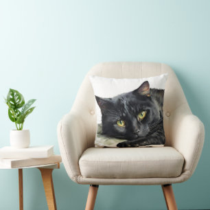 Coussin Chat d'aquarelle noire en blanc