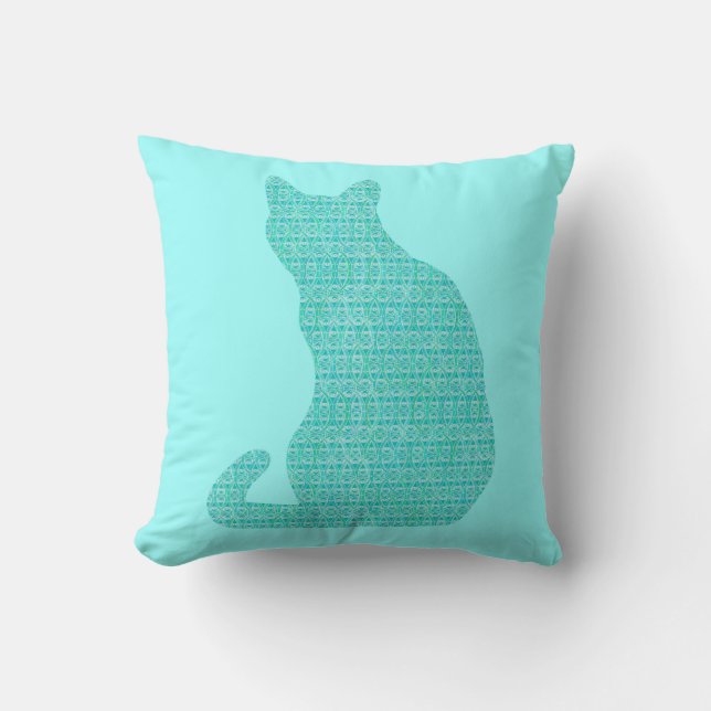Coussin Chat d'arabesque - nuances de turquoise (Recto)