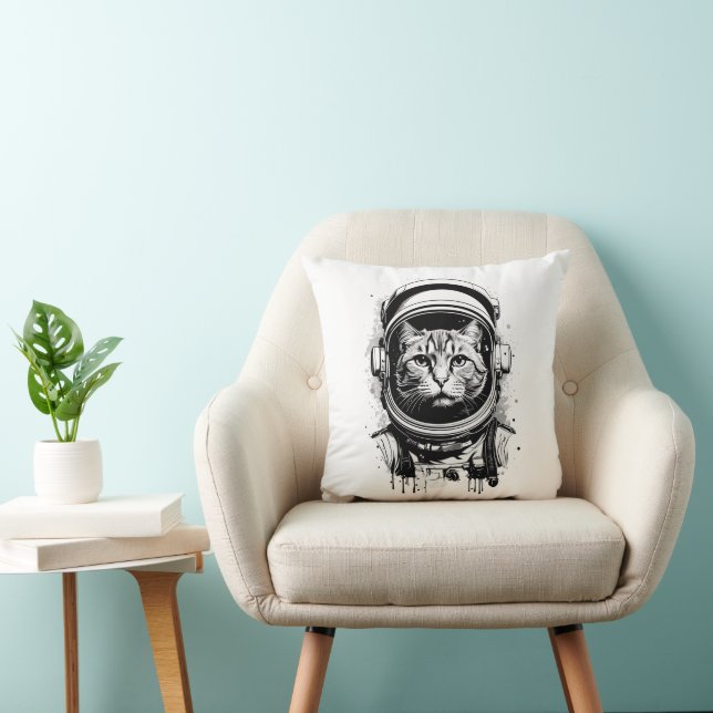 Coussin Chat d'astronaute noir et blanc (Chaise)