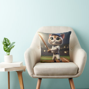 Coussin Chat de baseball 3D amusant,