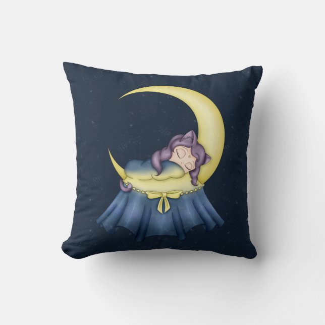 Coussin Chat de berceuse de Luna dormant sur la lune (Recto)