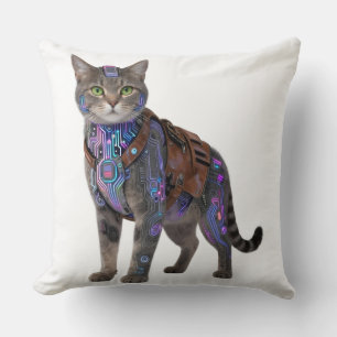Coussin Chat de circuit cyberpunk – Bête de technologie né