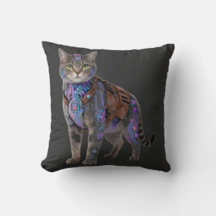 Coussin Chat de circuit cyberpunk – Bête de technologie né