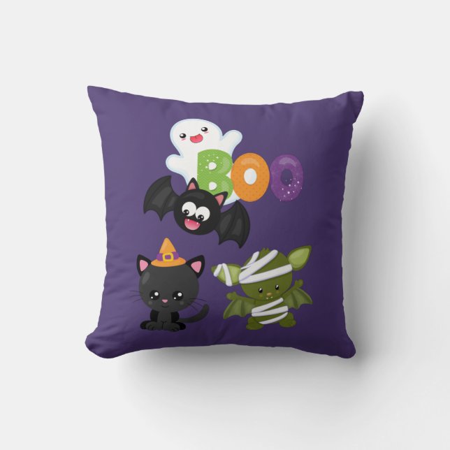 Coussin Chat de Cute Halloween, bat, mummy et ghost (Recto)