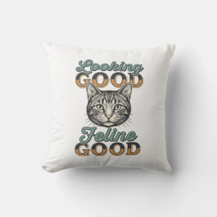 Coussin Chat de design vintage Féminin de bonne mine_1