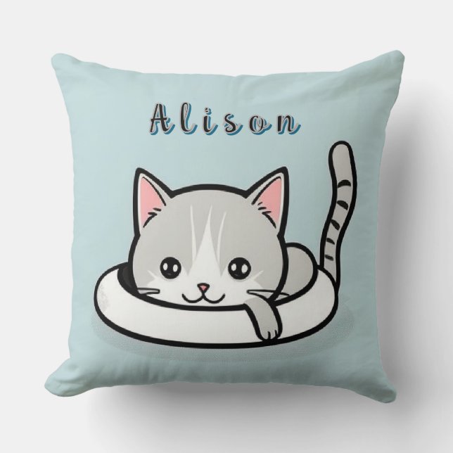 Coussin Chat de dessin animé adorable se reposant de maniè (Recto)