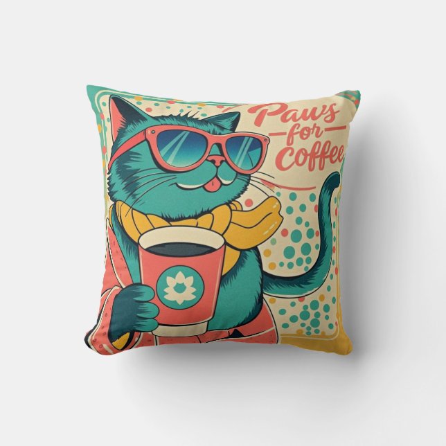 Coussin Chat de dessin animé de style rétro portant des lu (Recto)