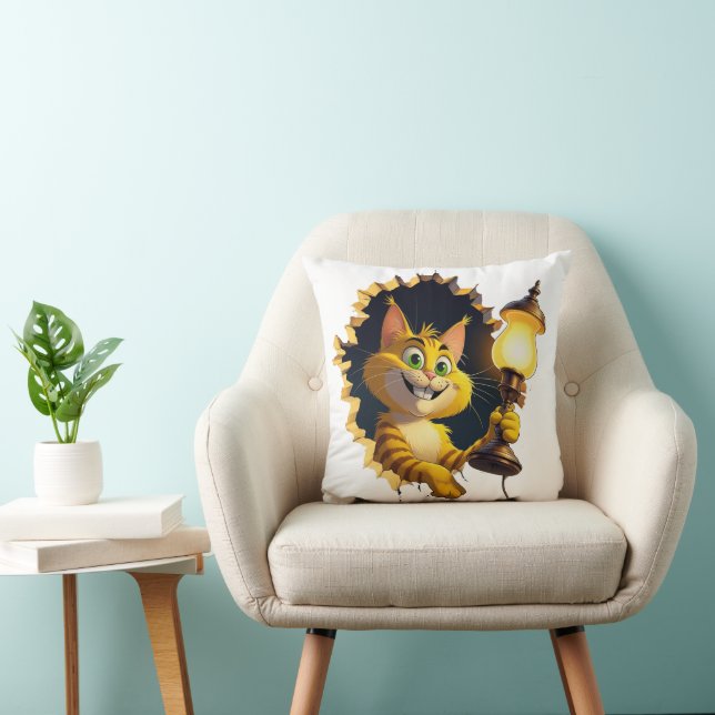 Coussin Chat de dessin animé géant tenant une lampe à trav (Chaise)
